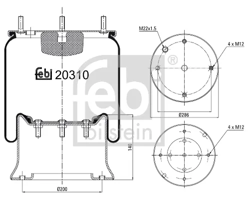 Coxim pneumático (suspensão de lâminas pneumática) do eixo traseiro 20310 Febi