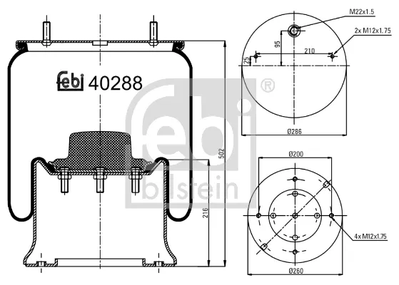 Coxim pneumático (suspensão de lâminas pneumática) do eixo 40288 Febi