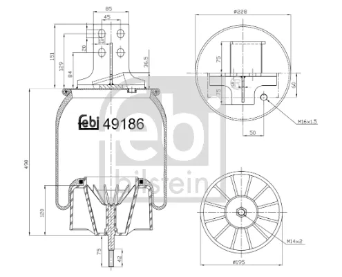 Coxim pneumático (suspensão de lâminas pneumática) do eixo 49186 Febi