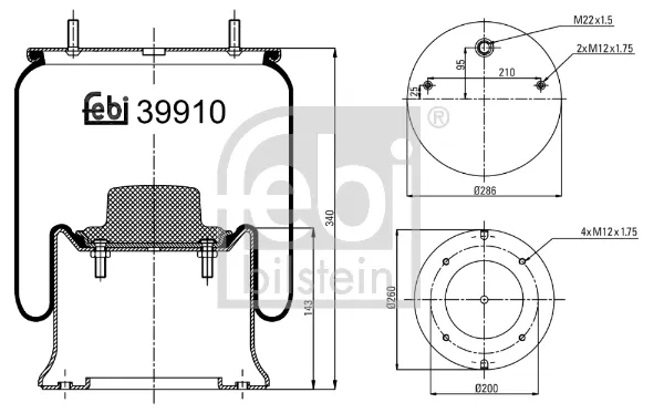 Coxim pneumático (suspensão de lâminas pneumática) do eixo 39910 Febi