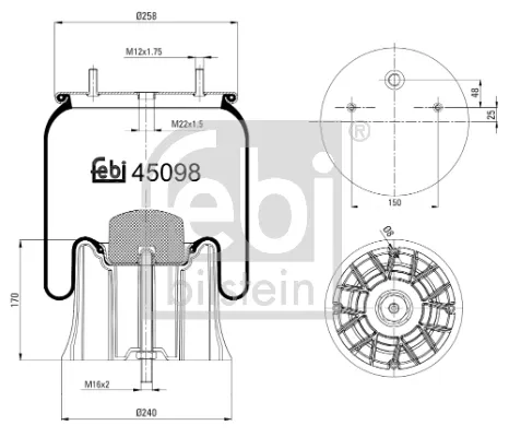 Coxim pneumático (suspensão de lâminas pneumática) do eixo 2621V SAF
