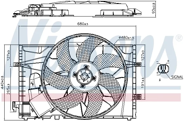 Difusor do radiador de esfriamento, montado com motor e roda de aletas 85656 Nissens