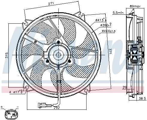 Ventilador elétrico de esfriamento montado (motor + roda de aletas) esquerdo Citroen C8 EA, EB