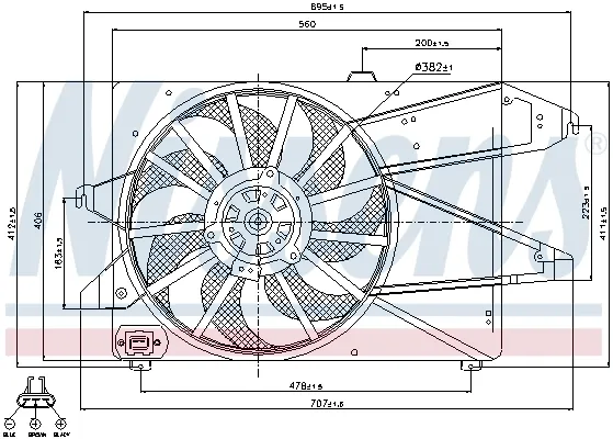 Ventilador elétrico de esfriamento montado (motor + roda de aletas) 85482 Nissens