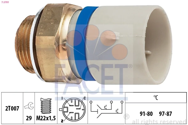 Sensor de temperatura do fluido de esfriamento (de ativação de ventilador do radiador) para Volvo S40 (VS)