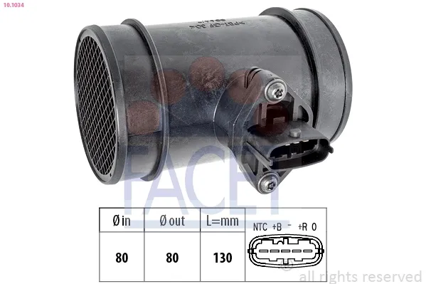 Sensor de fluxo (consumo) de ar, medidor de consumo M.A.F. - (Mass Airflow) 101034 Facet
