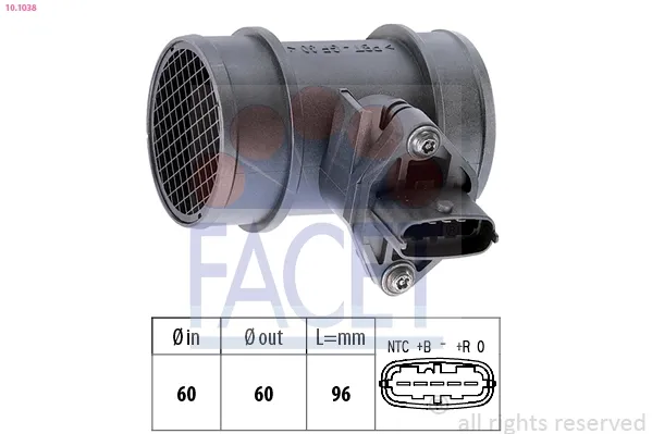 Sensor de fluxo (consumo) de ar, medidor de consumo M.A.F. - (Mass Airflow) 101038 Facet