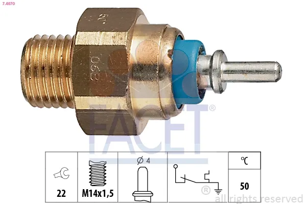 Sensor de temperatura do fluido de esfriamento (de ativação de ventilador do radiador) 74070 Facet