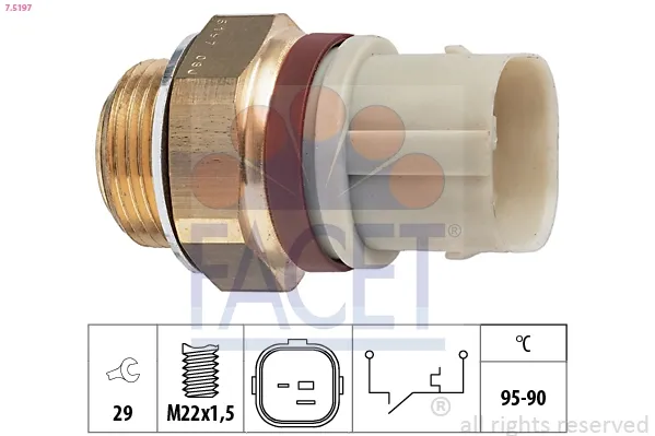 Sensor de temperatura do fluido de esfriamento (de ativação de ventilador do radiador) 75197 Facet