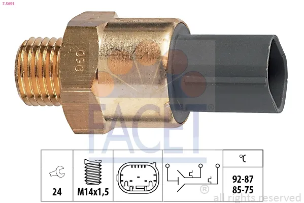 Sensor de temperatura do fluido de esfriamento (de ativação de ventilador do radiador) 75691 Facet