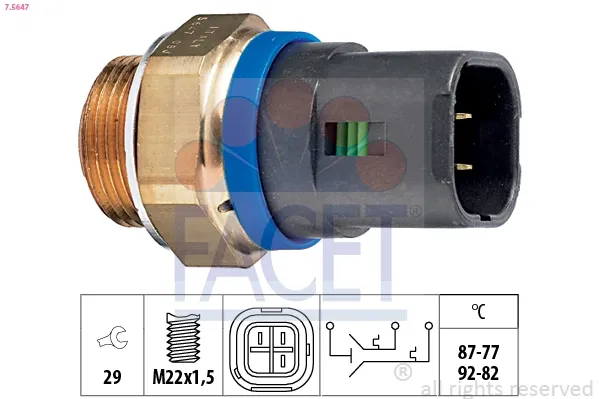 Sensor de temperatura do fluido de esfriamento (de ativação de ventilador do radiador) 75647 Facet