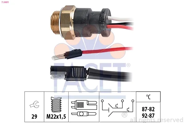 Sensor de temperatura do fluido de esfriamento (de ativação de ventilador do radiador) 75601 Facet