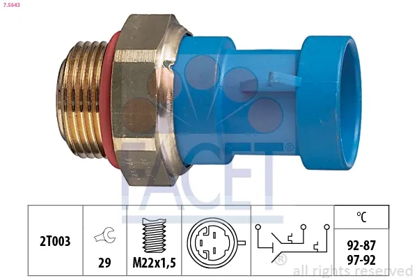 Sensor de temperatura do fluido de esfriamento (de ativação de ventilador do radiador) Fiat Punto 2 188