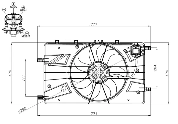 Ventilador elétrico de esfriamento montado (motor + roda de aletas) Opel Astra J