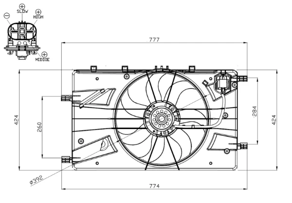 Ventilador elétrico de esfriamento montado (motor + roda de aletas) para Opel Insignia (G09)