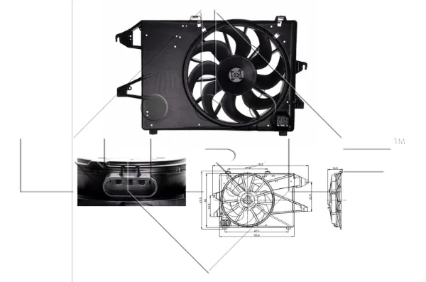 Difusor do radiador de esfriamento, montado com motor e roda de aletas 47004 NRF