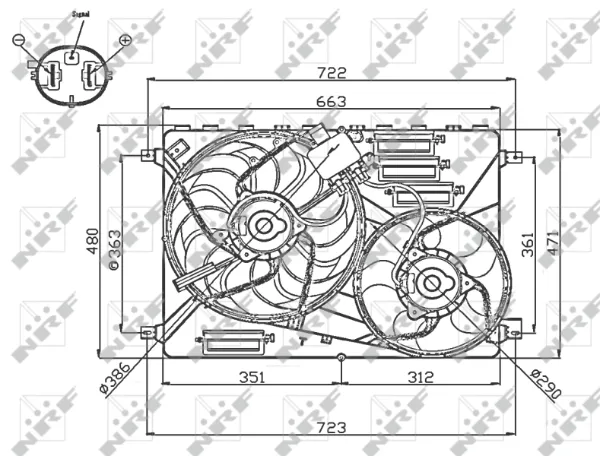 Difusor do radiador de esfriamento, montado com motor e roda de aletas 47756 NRF