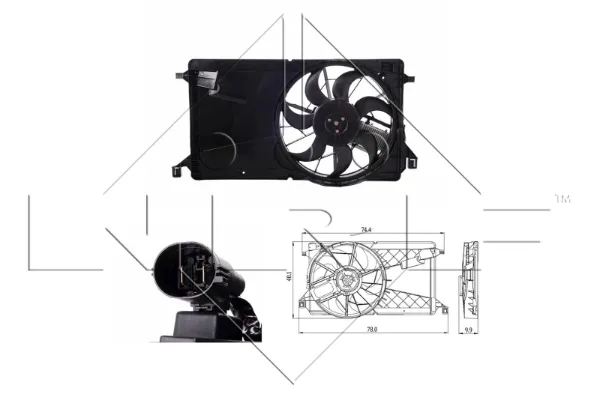 Difusor do radiador de esfriamento, montado com motor e roda de aletas 47291 NRF