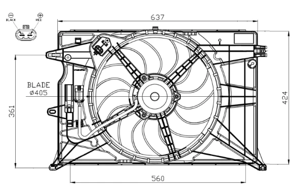 Difusor do radiador de esfriamento, montado com motor e roda de aletas para Fiat 500 (334)