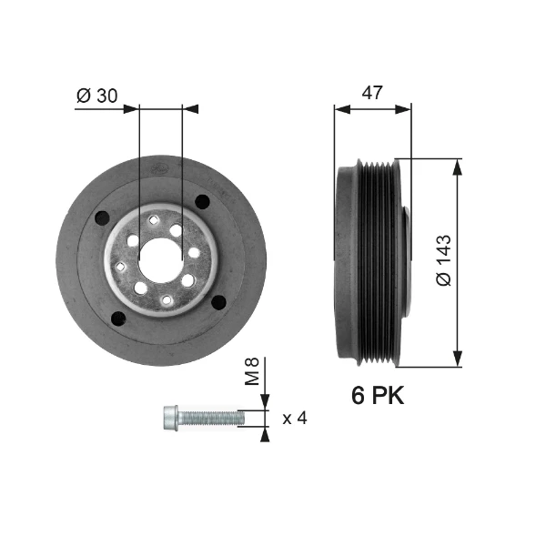 Polia de cambota para Volkswagen Transporter (70XB, 70XC, 7DB, 7DW)