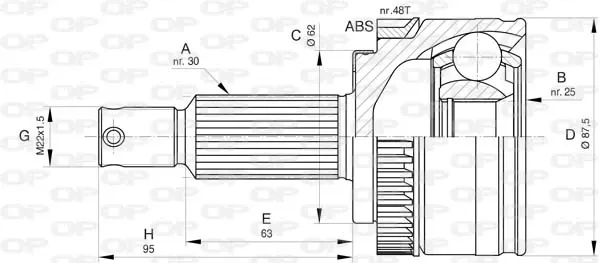 Junta homocinética externa dianteira CVJ580010 Open Parts