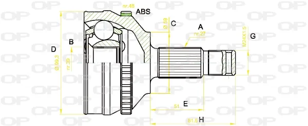 Junta homocinética externa dianteira CVJ522210 Open Parts
