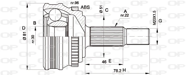 Junta homocinética externa dianteira CVJ518510 Open Parts