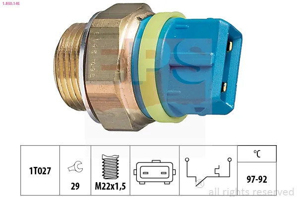 Sensor de temperatura do fluido de esfriamento (de ativação de ventilador do radiador) 1850145 EPS
