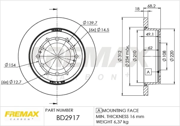 BD2917 Fremax disco do freio traseiro