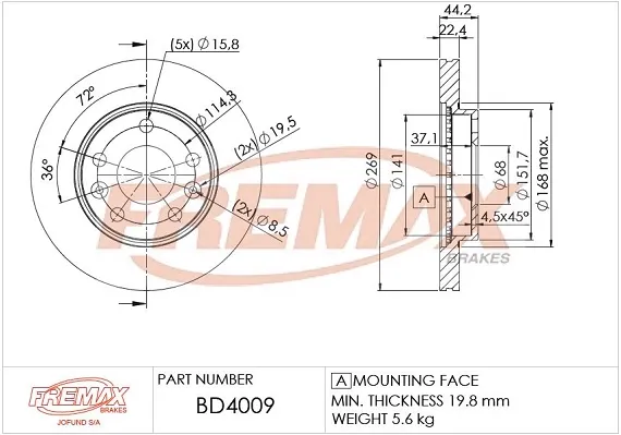 Disco do freio dianteiro BD4009 Fremax