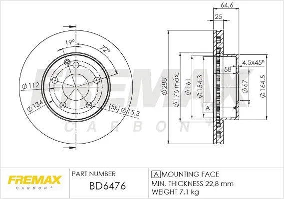 Disco do freio dianteiro BD6476 Fremax