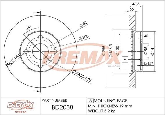 Disco do freio dianteiro BD2038 Fremax