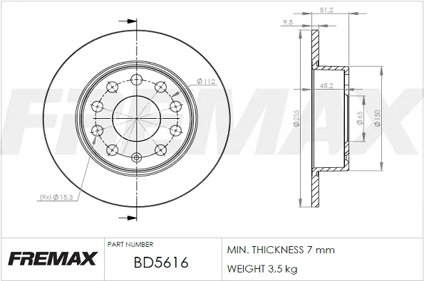 Disco do freio traseiro BD5616 Fremax