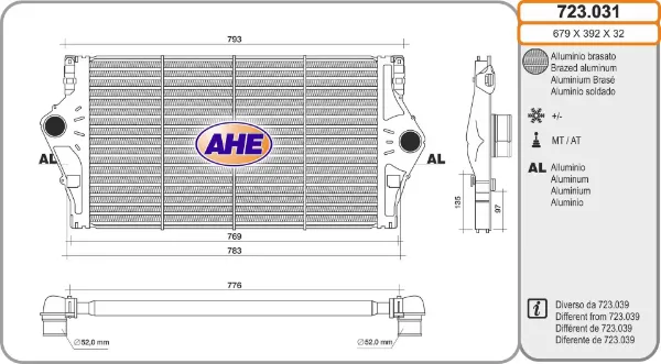 Radiador de intercooler 723031 AHE