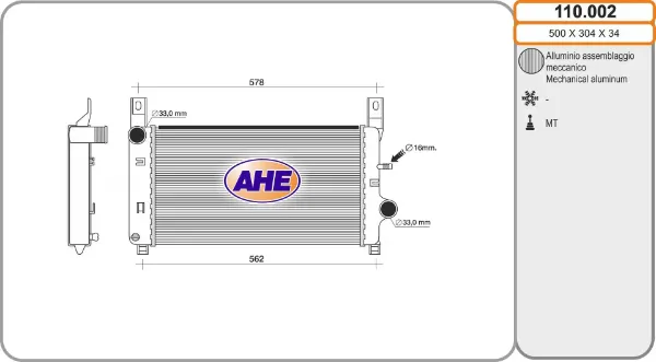 Radiador de esfriamento de motor 110002 AHE