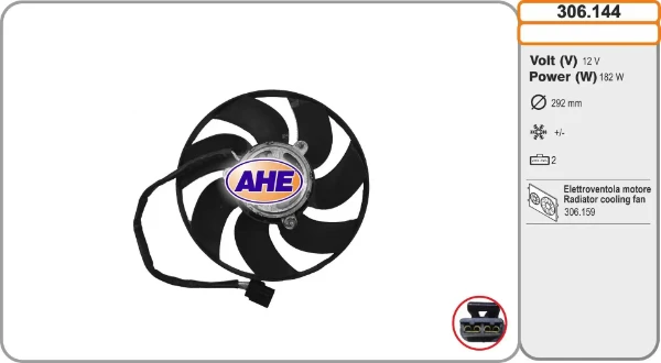 Ventilador elétrico de esfriamento montado (motor + roda de aletas) direito 306144 AHE
