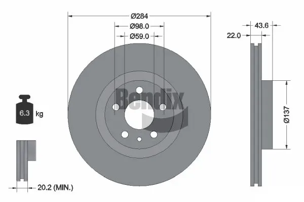 Disco do freio dianteiro BDS1096 Jurid/Bendix