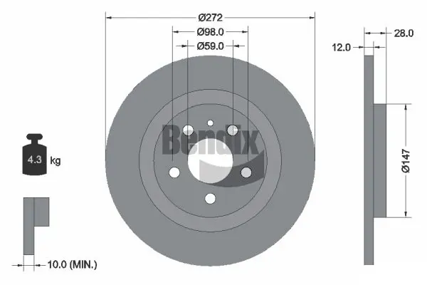 Disco do freio traseiro BDS1192 Jurid/Bendix