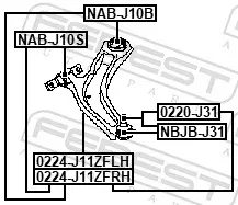 Braço oscilante inferior direito de suspensão dianteira 0224J11ZFRH Febest