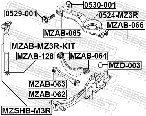 Bloco silencioso de amortecedor traseiro Ford Focus 2 DA, FFS, DS