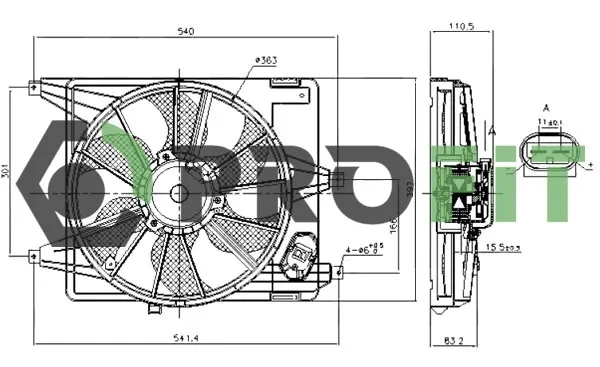 Ventilador elétrico de esfriamento montado (motor + roda de aletas) Renault LOGAN I