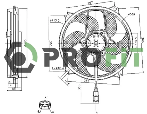 Ventilador elétrico de esfriamento montado (motor + roda de aletas) para Peugeot 307 (3B)