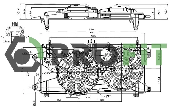 Difusor do radiador de esfriamento, montado com motor e roda de aletas para Fiat Doblo (119)