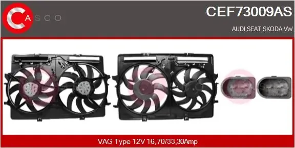 Ventilador elétrico de esfriamento montado (motor + roda de aletas) direito CEF73009AS Casco