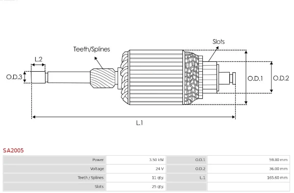 Induzido (rotor) do motor de arranco SA2005 As-pl