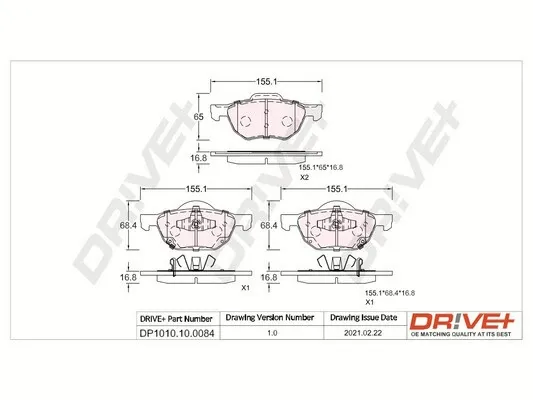 Sapatas do freio dianteiras de disco DP1010100084 Dr!ve+