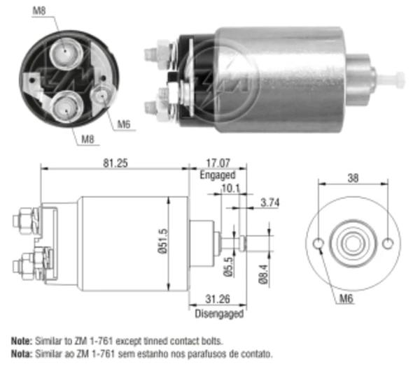 ZM761 ZM relê retrator do motor de arranco