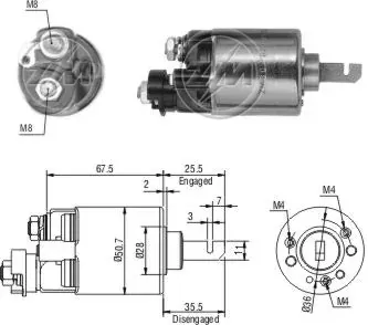 Relê retrator do motor de arranco ZM604 ZM