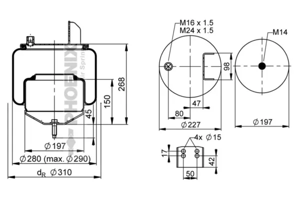 Coxim pneumático (suspensão de lâminas pneumática) do eixo 1DF20E1 Phoenix