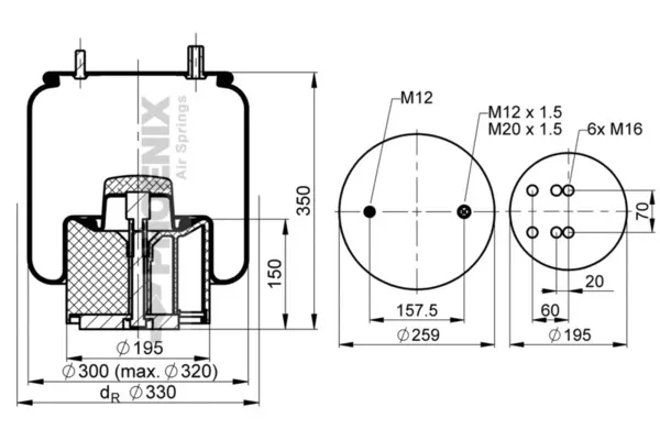 Coxim pneumático (suspensão de lâminas pneumática) do eixo 1DK21K32 Phoenix